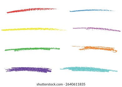 Colorful hand drawn lines with chalk and wax crayon texture. A playful set of sketchy underlines.