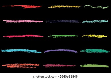 Colorful hand drawn lines with chalk and wax crayon texture. A playful set of sketchy underlines.