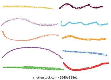 Colorful hand drawn lines with chalk and wax crayon texture. A playful set of sketchy underlines.