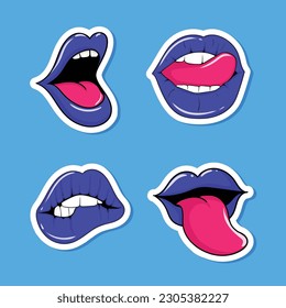 Colorida colección de stickers de labios dibujados a mano