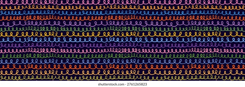 Colorful hand drawn loop lines vector seamless pattern, cute grunge doodle stripes background