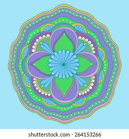 Colorful hand drawn mandala. Round ornament. Vector art