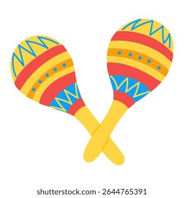 Colorful hand drawn maracas with tribal patterns in bright festive colors. Concept of Latin music, cultural celebration and rhythmic entertainment