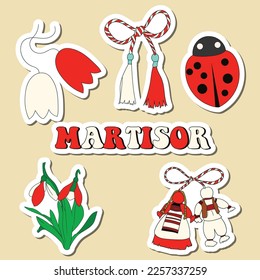 Colorful hand drawn martisor festival stickers design