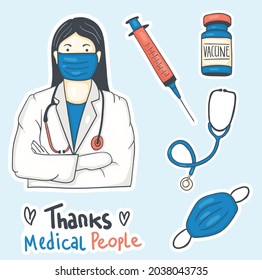 Colorful Hand drawn medical stickers collection