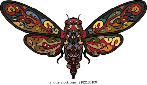 colorful hand drawn moth vector doodle pattern illustration 