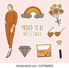 Colorful Hand drawn muslim girl stickers collection