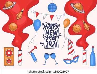 Colorful Hand drawn New Year party elements