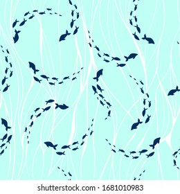 Colorful hand drawn ocean fish line design seamless pattern vector