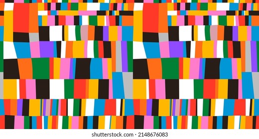 Colorful hand drawn patchwork flat cartoon seamless pattern. Handmade patch work quilt style background for textile concept or fun modern backdrop design.