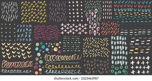 Colorful hand drawn pattern made with ink, scribble, spot, drop