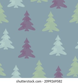 Colorful hand drawn pine tree seamless pattern with snow and star background.  Doodles. Seamless colorful winter pattern on black background. Vector illustration.