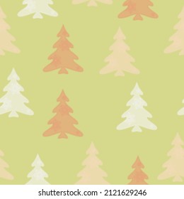 Colorful hand drawn pine tree seamless pattern with snow and star background.  Doodles. Seamless colorful winter pattern on black background. Vector illustration.
