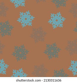 Colorful hand drawn pine tree seamless pattern with snow and star background.  Design illustration. A lot of fir-trees. Decorative wallpaper, good for printing. 
