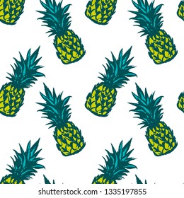 Colorful hand drawn pineapple seamless pattern. Vector illustration.