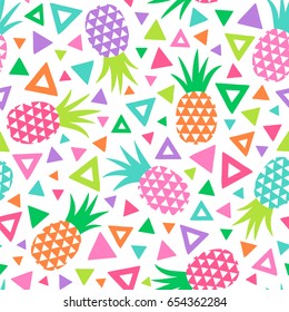 Colorful hand drawn pineapple and triangle seamless pattern background