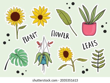 Colorful Hand Drawn Plants Stickers Collection