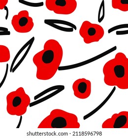 Colorful hand drawn poppies, flowers  pattern