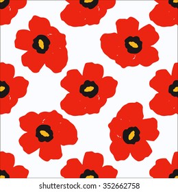 Colorful hand drawn poppies, flowers seamless pattern
