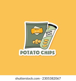 Colorful hand drawn potato chips stickers