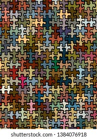 Colorful, hand drawn puzzle pattern with black linear gaps