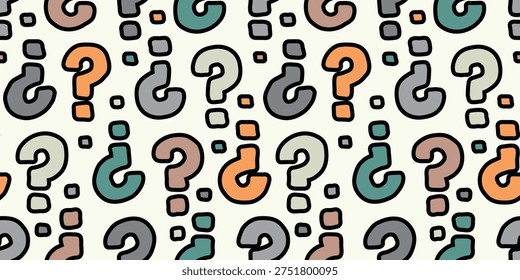 Colorful Hand Drawn Question Mark Seamless Pattern Vector.