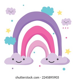 colorful hand drawn rainbow with cute cloud