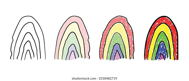 Colorful hand drawn rainbow freehand simple drawing, design for prints, wallpaper or poster vector illustration