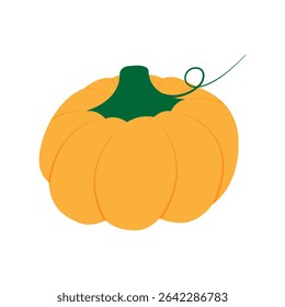 Colorful Hand drawn Ripe Pumpkin with tendril Sticker Icon Autumn Holidays Minimalist Design element