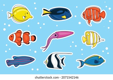 Colorful Hand drawn Sea Animals Stickers Collection