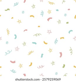 Colorful hand drawn seamless confetti pattern for festive celebrations and birthday decorations vector illustration
