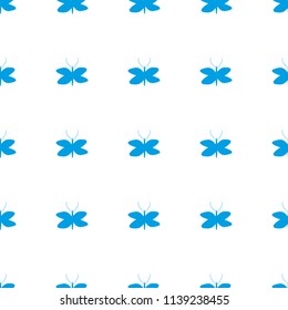 Colorful hand drawn seamless pattern with watercolor blue butterflies on the white background in vector
