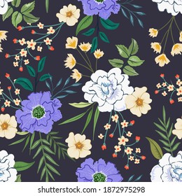 Patrón ininterrumpido colorido dibujado a mano con ilustración de diseño floral botánica.