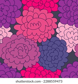 Colorful hand drawn seamless pattern with chaotic flowers