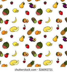 Colorful hand drawn seamless pattern with fruits and berries