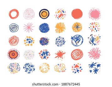 Colorful Hand drawn sketch scribble circles, vector round design elements, texture banner shapes