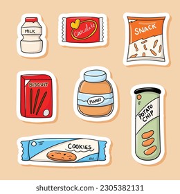 Colorful hand drawn snack stickers collection