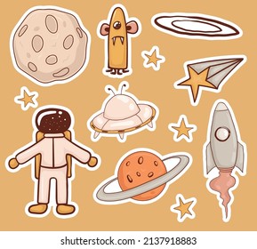 Colorful hand drawn space theme stickers collection
