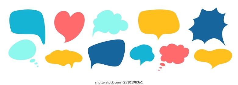 Colorful hand drawn Speech Bubble Collection. Empty Chatting message Talk idea Thinking box set. Dialogue Comment Feedback Clouds. Kids playful Text balloon. Vector illustration