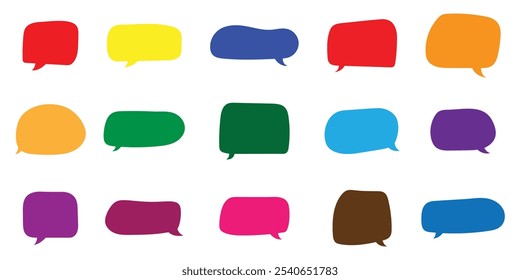 Colorful Hand drawn Speech Bubble set. Message Text Box cloud collection. Doodle Child conversation Dialog Blank Balloon. Cute chatting sticker element for design.