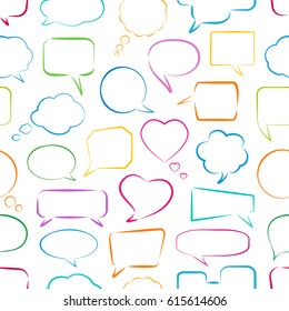 Colorful hand drawn speech bubbles seamless pattern. Vector talk and thought sketch bubbles. 