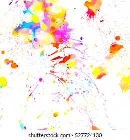 Colorful hand drawn splatter background texture. Vector bright seamless illustration. Blots. Watercolor effect