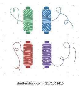 Colorful hand drawn spools of thread for tailors, sewers isolated on white background