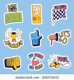 Colorful Hand drawn sports stickers collection