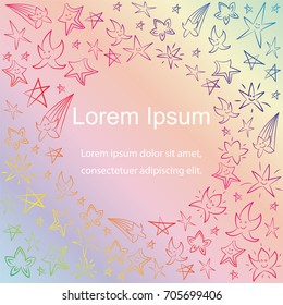 Colorful Hand Drawn Stars with Place for Text in the Center. Children Drawings of Doodle Funny Stars on Pastel Colored Background. Vector Illustration.