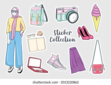 Colorful Hand drawn stickers collection