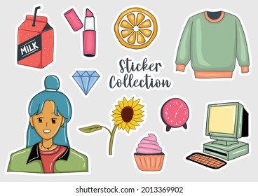 Colorful Hand drawn stickers collection