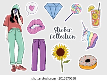 Colorful Hand drawn stickers collection