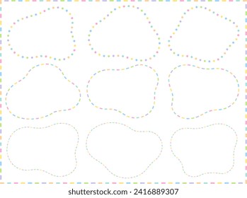 Colorful hand drawn style dot and stitch curvy shape frame illustration set