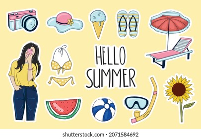 Colorful Hand Drawn Summer Sticker Collection